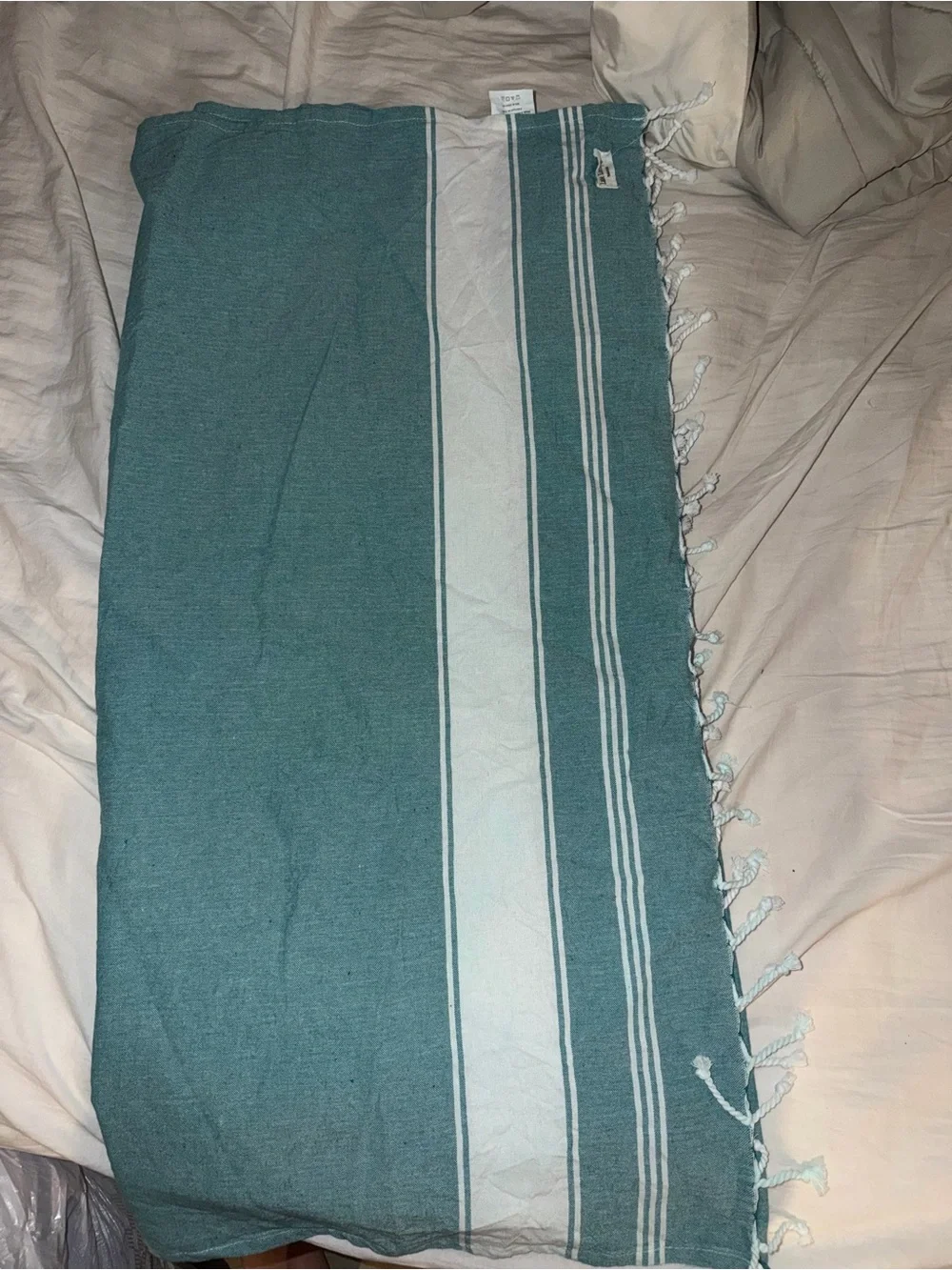 Turkish Peshtemal Beach Towel - Teal and White Stripe